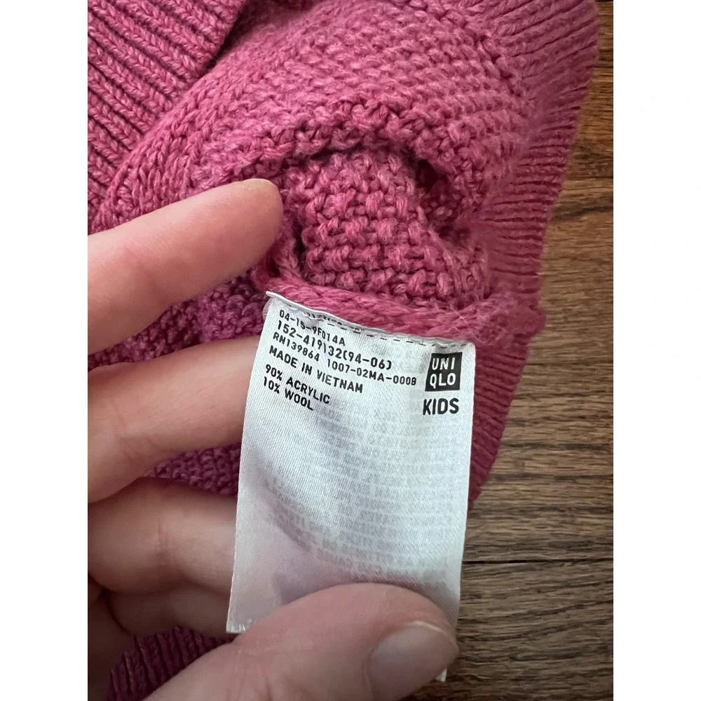 Uniqlo Sweater Dress Kids 3-4 Pink Good Cable Knit Wool Blend 419132